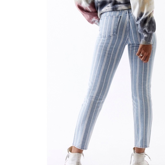 PacSun | NWT Blue White Double Striped Denim 5 Pocket Mom Indigo Wash Jeans 23 - Picture 3 of 5